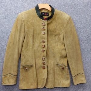 Trachten Suede Leather Jacket Womens 36 Sage Beige XS‎ 2 Folk Horn Button ADMONT